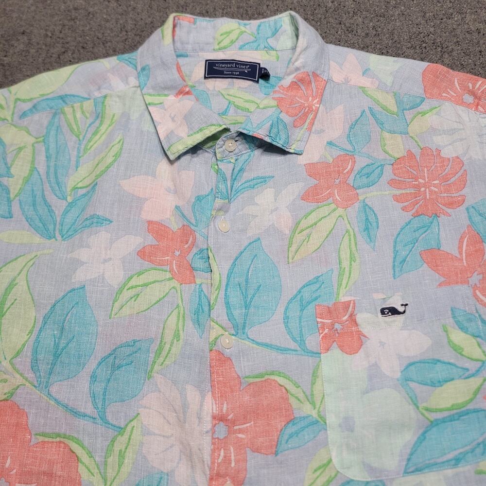 Vineyard Vines Shirt Mens 2XT 2XL XXL Tall Linen Dunmore Floral Hawaiian Beach